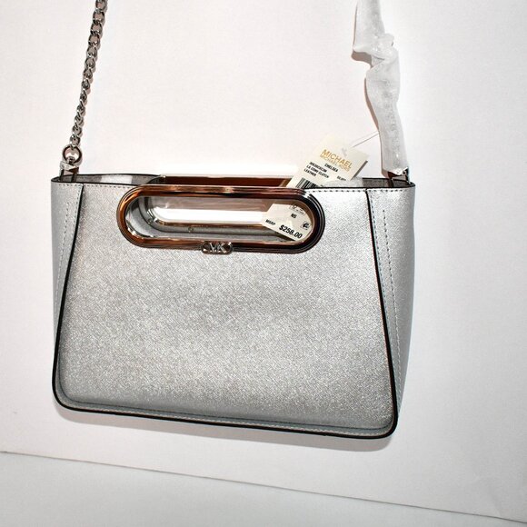 MICHAEL Kors Chelsea Large Leather Convertible Clutch in Silver #30S3SCSC3M NWT - Picture 1 of 9
